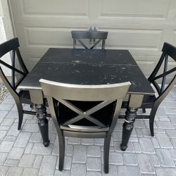 PB Francesca Black Dining Table w/ 4 PB Aaron  Chairs