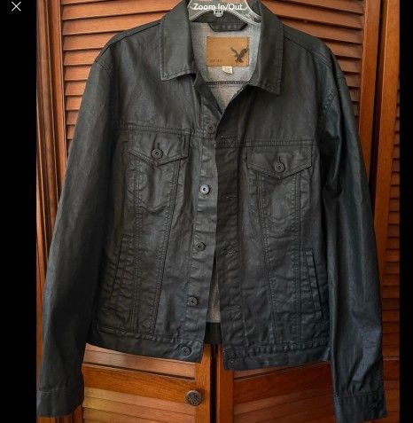 Men's Vintage Denim Coated Trucker Jacket Coated XL American Eagle Black