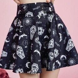 Goth Witch Sun Moon Stars Tarot Card Ribbon Bow Flare Skirt