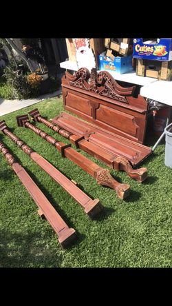 King Arthur four poster canopy bed highly carved needs some work