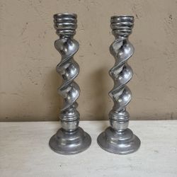 Charter Club Silver Spiral Candlestick Pair