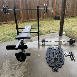 )Weights Set (Dumbbells crowbar bench For press Bench and more
