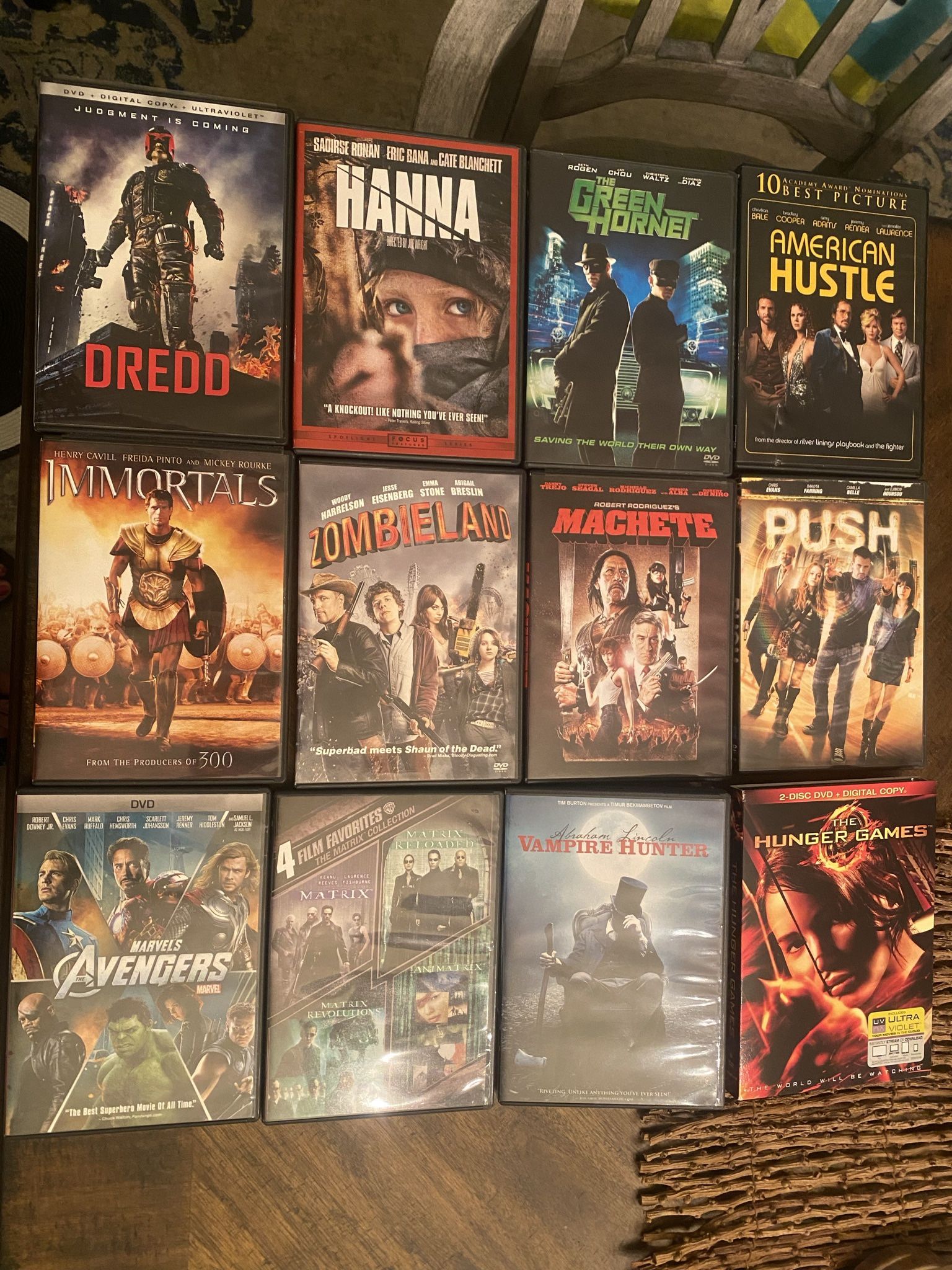 Set Of 12 DVDs - Action / Superhero - Hunger Games + Avengers + Machete+ Dredd Etc