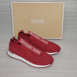 MICHAEL KORS designer slip on Sneakers Moccasin. Red. Size 10 women's shoes. New in box