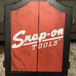 Snap-On Tools Wooden Wall Dart Board, Darts & Hinged Saloon Door Case; Board & Darts Factory Sealed