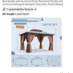 New In Box,10x12 Polycarbonate Hardtop Gazebo With Curtain And Netting 