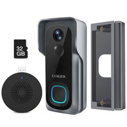 Wireless Video Doorbell Camera with Angle Mount, WiFi Video Doorbell, 32GB Pre-Installed, Motion Detection, 1080P Wide Angle, Night Vision, Waterproof