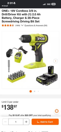Ryobi drill 18v
