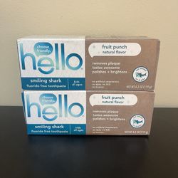 2Pack hello Smiling Shark Fluoride Free Kids Toothpaste, Natural Fruit Punch, 4.2 Oz Tube