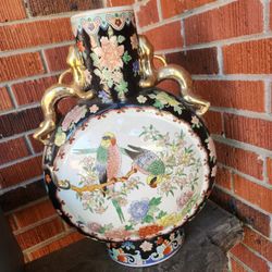 Japanese Porcelain Moon Flask Vase Dragon Handles 20. 5" Huge