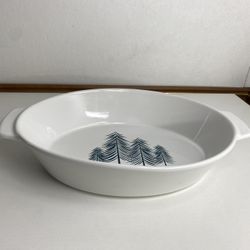 Crofton Stoneware Christmas Art White Casserole Oven Baking Dish Oval 13” X 8.5”