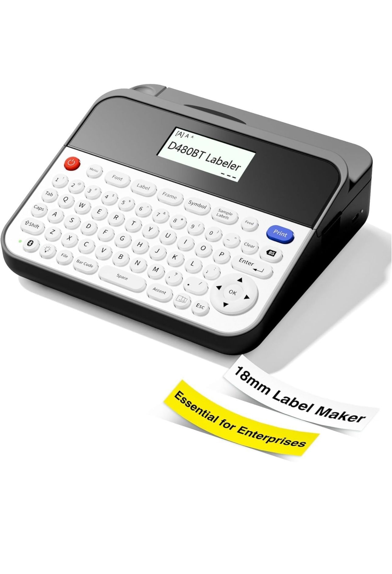 Label Maker Machine with Tape, Bluetooth Rechargeable Label Makers, Connect Computer&Smartphone Label Printer, QWERTY Keyboard Labeler with 3.4" Backl