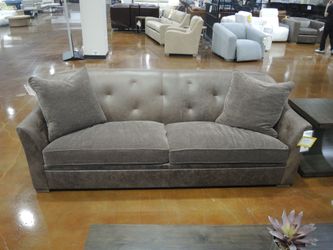 Bernhardt High Point Showroom Leather Flare Arm Sofa - Firenze Stone (Gray-Taupe) | Couch
