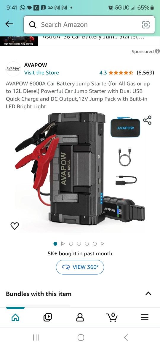 AVAPOW 6000A Car Battery Jump Starter(for All Gas or up to 12L Diesel) Powerful Car Jump Starter with Dual USB Quick Charge and DC Output,12V Jump Pac
