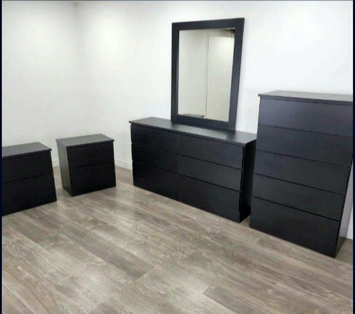 ⚫️DRESSER WITH MIRROR, CHEST AND TWO NIGHTSTANDS ⚪️ CÓMODA CON ESPEJO, GAVETERO Y DOS MESITAS DE NOCHE ⚫️