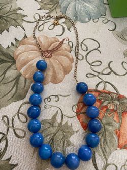 Blue Beaded Statement Necklace Gold Chain