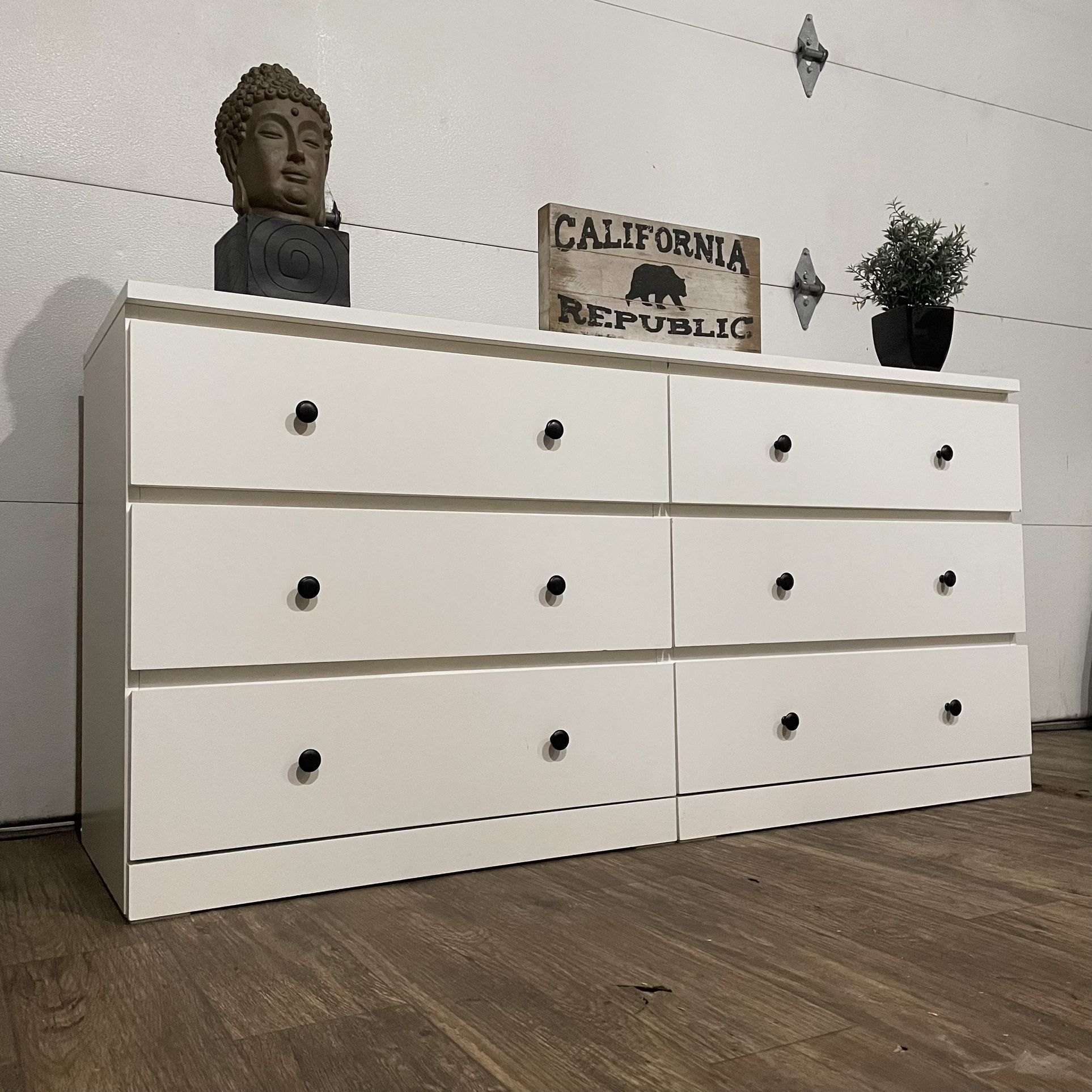 HUGE White 6-Drawer Dresser w/ Black Knobs | Almost Like New