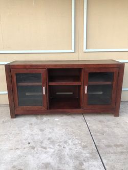 Wood TV Stand with Glass Door Cabinets