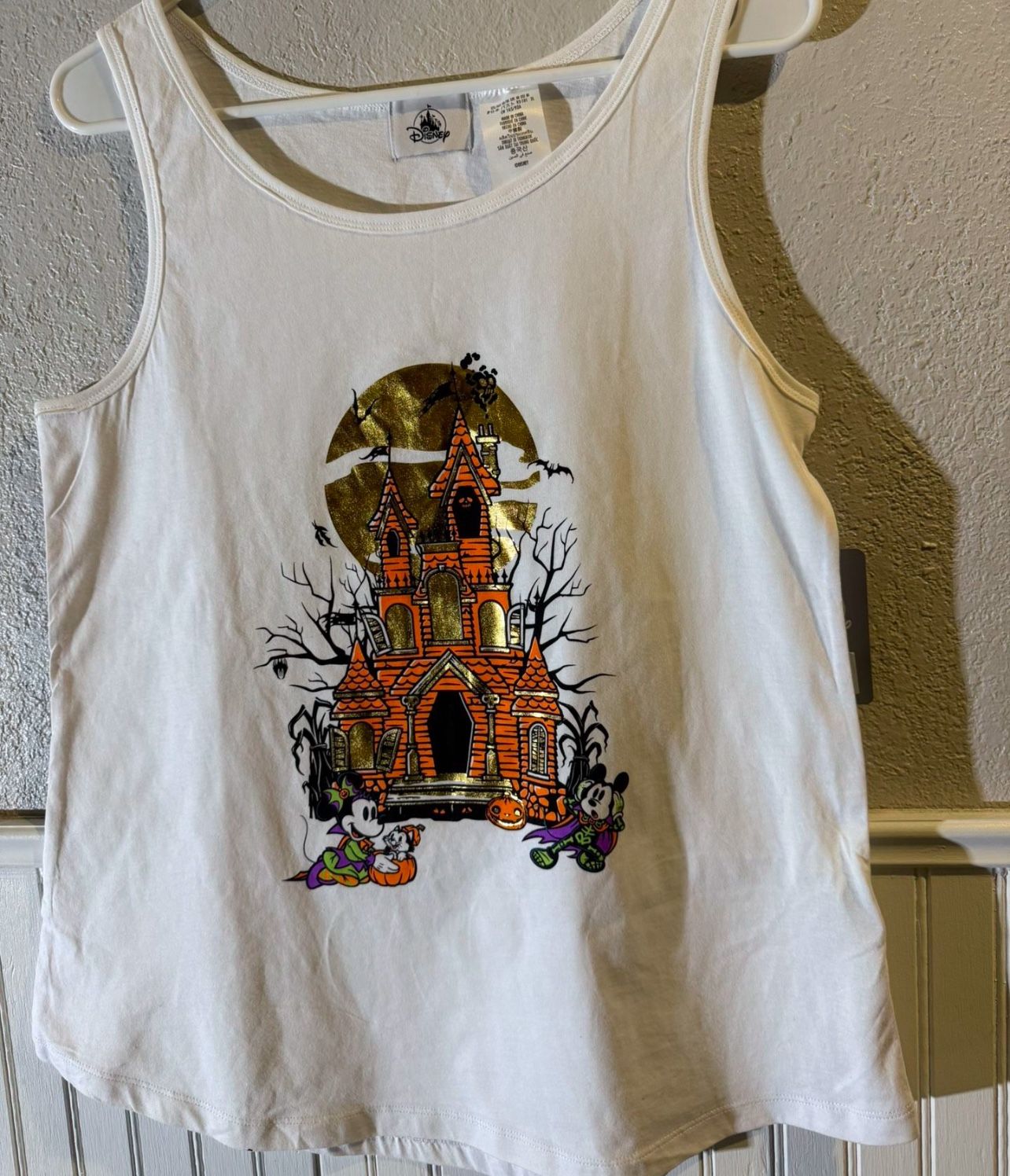 Disney Mickey Minnie Halloween Haunted House White Tank Top Women’s Size Medium