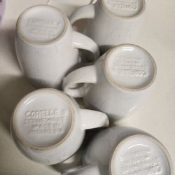 Corelle Stoneware Coffee Cups Mugs White With Grey Lines 12 oz. Set of 5. Used. Very good condition.