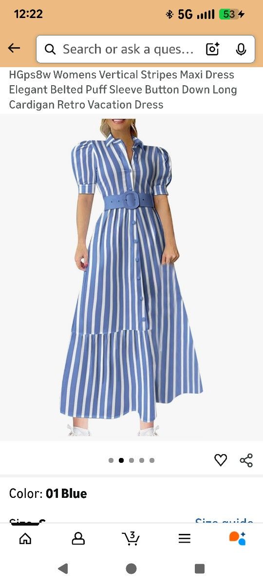 Blue & White Striped Linen Look Dress By Utcoco NWT