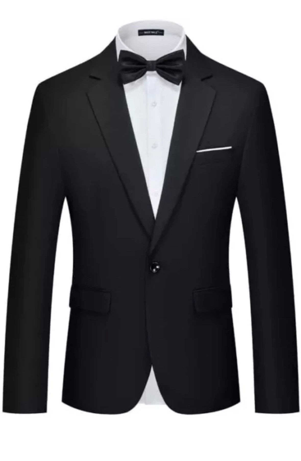 MAGE MALE Men's Suit Jacket 1 Button Elegant Slim Fit Single Breasted Blk XL Bow