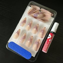 New 24pc Med Stiletto Cat Nails Pink Glitter Moon Stars Press On Nails