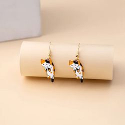Calico Cat Dangle Earrings 