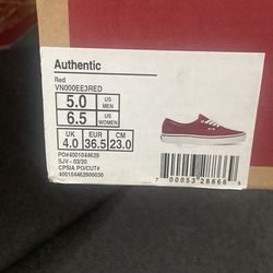 Vans size us men 5.0 women size 6.5