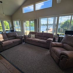 3 Piece Microfiber Recliner Couch Loveseat Sofa Set