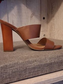Brown Leather Block Heel Mule Sandals