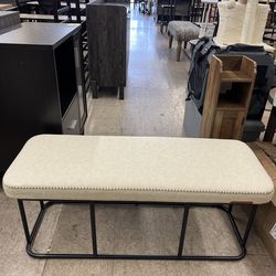 VASAGLE Storage Entryway Ottoman Bench Synthetic Leather Mid-Century Modern w/ Steel Frame - Cream White