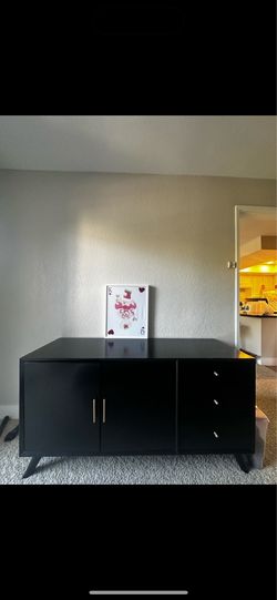 Modern Black Sideboard / Credenza TV Stand with Drawers and Cabinets