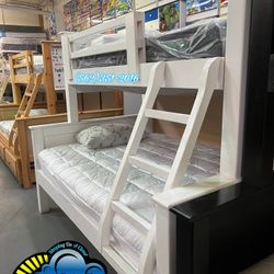 Twin Full White Bunk Bed With Mattresses Included Wooden