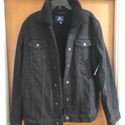 Men's Flex Denim Trucker Sherpa Jacket Large Black New