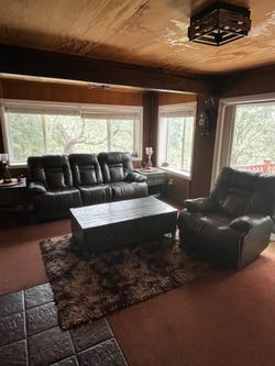 Couch recliner, coffee table, end tables