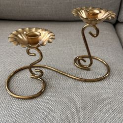 Vtg. Gold Tone Flower Double Candleholder