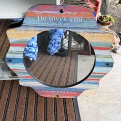 MIRROR, wood,  21" diameter; cross streets are Arapaho & Waterview