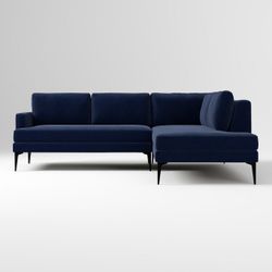 Excellent - Like New - Modern Sofa - West Elm - Blue Velvet