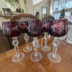 6 Ruby/Cranberry Hock Glasses Glasses