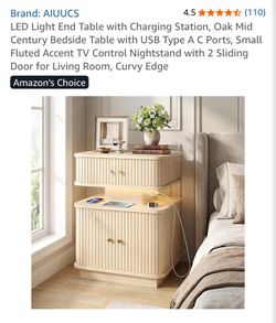 Brown Flute Charging Nightstand or End Table