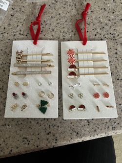 Two Packs Of Christmas Barrettes And Earrings New