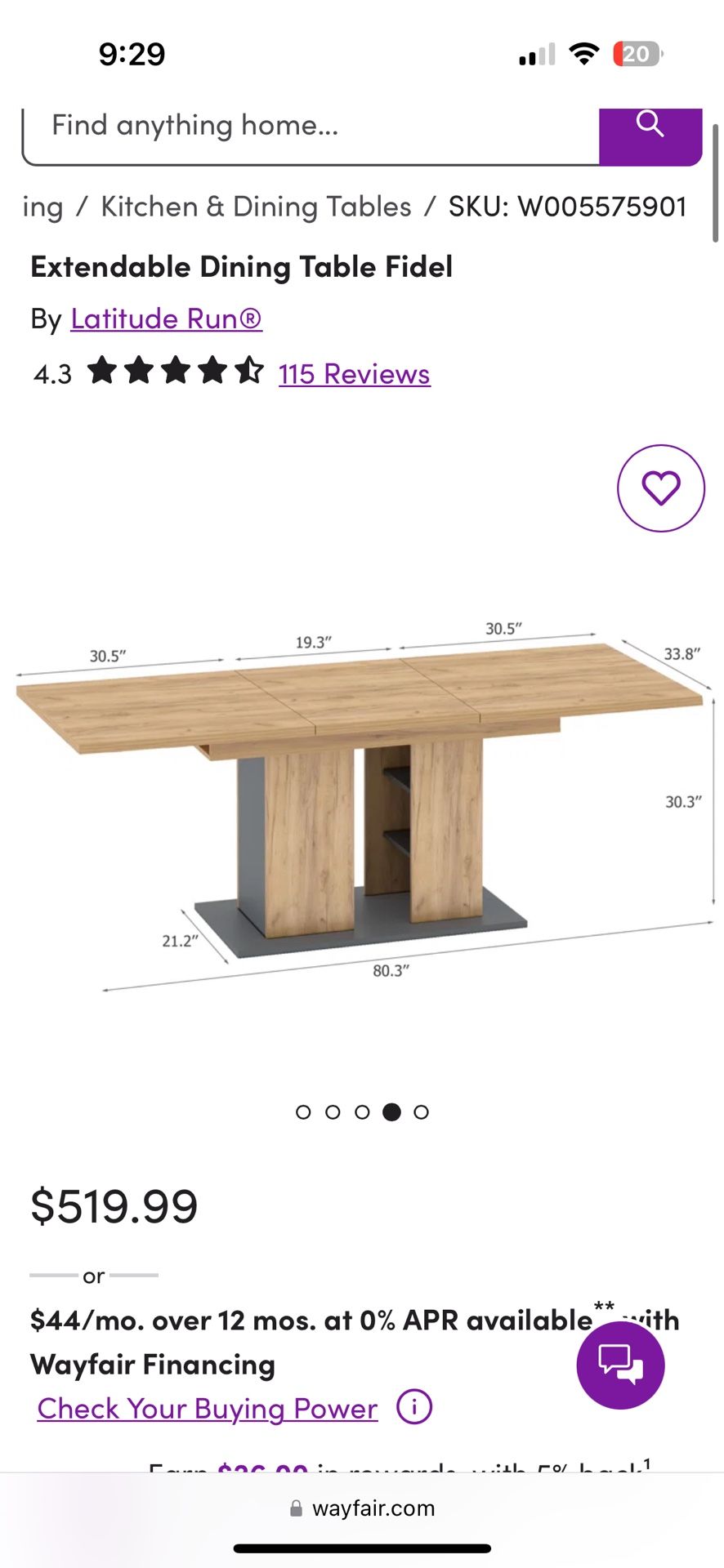 Extendable Dining Table $300