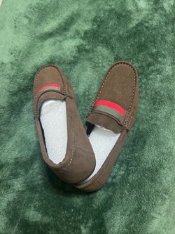 Brown Suede Loafers with Stripe Detail