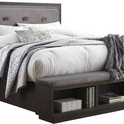 Ashley Furniture Dark Brown King Upholstered with Storage Bed Frame
