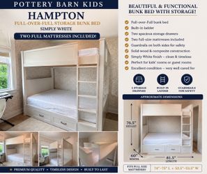Pottery Barn Kids Hampton Full-over-Full Storage Bunk Bed + 2 Mattresses