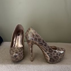 Charlotte Russe Champagne Leopard Glitter High Heels