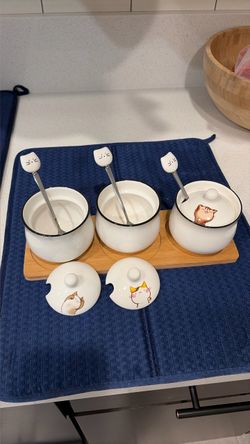 Ceramic Cat Condiment Jar Set of 3
