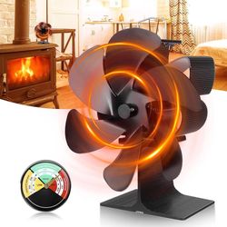 new Wood Stove Fan Heat Powered Fireplace Fan, 6 Blades Wood Burning Stove Fan Eco Fan Non Electric 176°F Start, Heat Activated Thermal Fan 25db for G