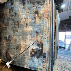 8x10 Area Rugs Carpet Rugs Abstract Design Thick Colors Blue Rust Gold Black